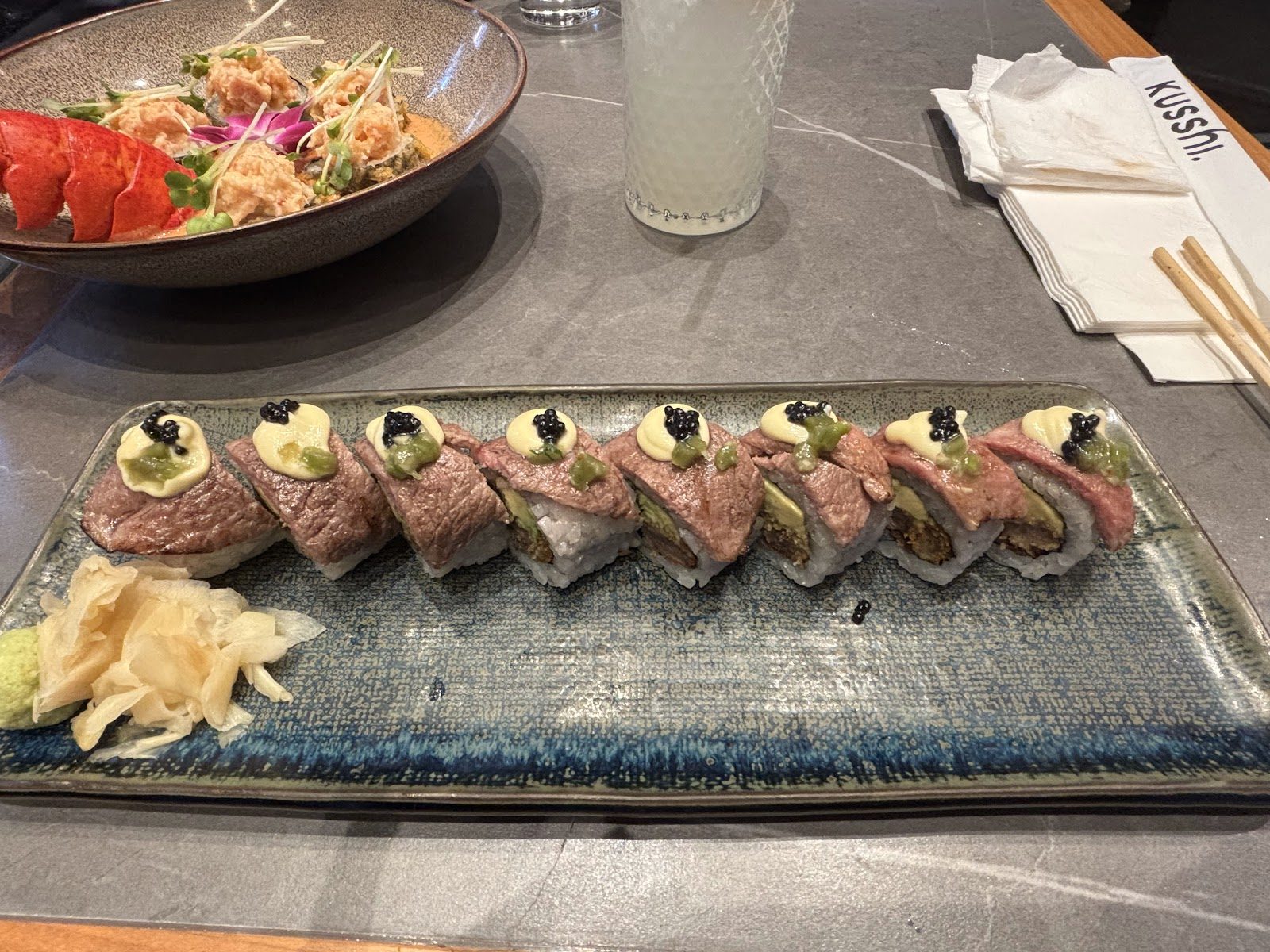 A seared roll at Kusshi's Pike & Rose restaurant