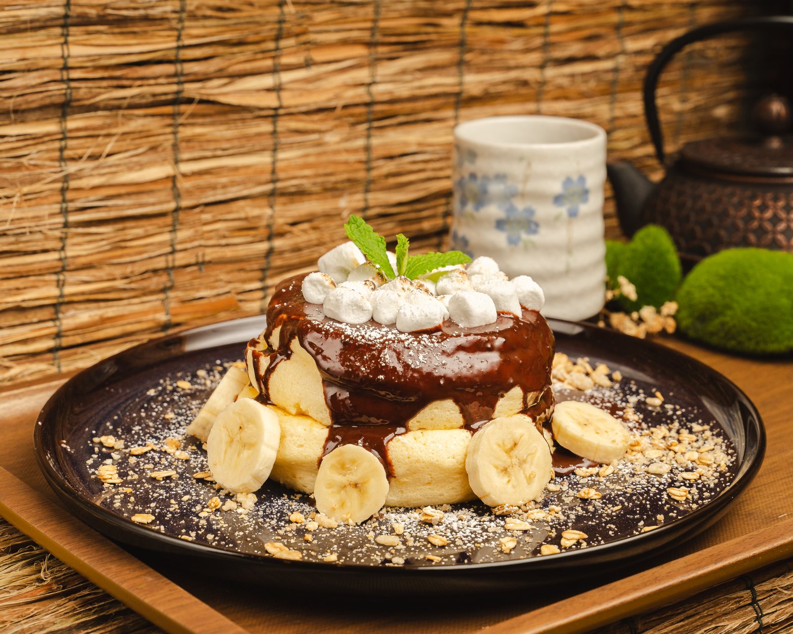 Chocolate banana soufflé pancake at Okaeri Japanese Cafe